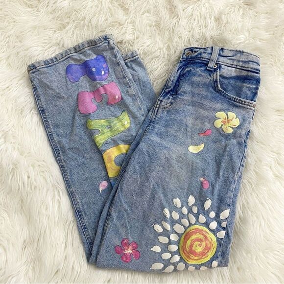 High Rise Dad Jeans Painted Denim Jeans 🍄 🌸 - Picture 5 of 7
